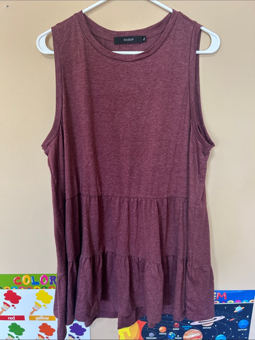 Haeof Women's Sleeveless Tiered Tank Top - Burgundy